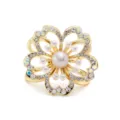 Squisita camelia fiore sciarpa anello spilla oro strass perla fibbia per abbigliamento - Camelia Dorata