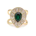 Gold-plated rhinestone scarf buckle with green pear crystal geometric brooch clip. - Vintage Green Crystal