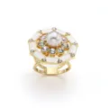 Anello per sciarpa perla strass dorato vintage elegante clip scialle geometrica gioielli - Bianco