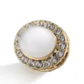 Oval rhinestone magnetic hijab pin, gold finish white cat's eye stone brooch buckle. - Gold