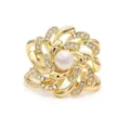 Gold Tone Pearl Rhinestone Flower Scarf Ring Buckle Elegant Shawl Clip Fashion Accessory - Gold Pearl Spiral Flower