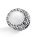 Silver magnetic hijab pin with white cat-eye stone and clear rhinestone halo for women. - Silver