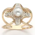 Gold tone scarf ring buckle with central faux pearl and rhinestones fashion accessory. - Gold Pearl With Rhinestones