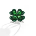 Elegant green crystal four-leaf clover ring and scarf buckle fashion jewelry accessory - Silver Green Rhinestone Clover