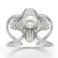 Silver rhinestone pearl scarf ring buckle elegant brooch clip for women apparel accessory - Silver Pearl Rhinestone