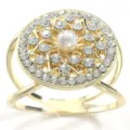 Elegant gold-tone rhinestone pearl scarf ring buckle fashion clothing accessory for women - Gold Pearl Rhinestone
