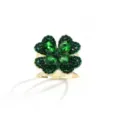 Elegant green crystal four-leaf clover scarf buckle metallic brooch for women fashion accessories - Gold Green Clover