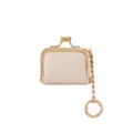 Mini Portamonete in Pelle Beige con Chiusura a Scatto Portachiavi per Gioielli - Bianco