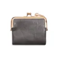 Vintage dunkelgraue Leder Kussverschluss Geldbörse, kompakte kurze Faltbrieftasche Kartenetui. - Grau