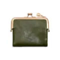 Grüne vintage Mini Leder Kussverschluss Münzbörse Geldbörse mit goldener Hardware. - Grün