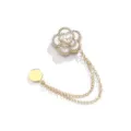 Gouden camellia bloem magneet broche met dubbele hangende kettingen, elegante strass speld. - 492# wit