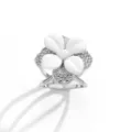 Elegante anello per sciarpa fiore bianco con strass brillanti per donne alla moda. - Argento & Bianco