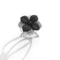 Fibbia per sciarpa in seta con fiore a doppio strato, elegante spilla nera e cristallo - Argento & Nero