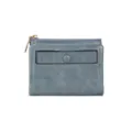 Retro oil wax PU short wallet with coin pocket, zip closure, and snap button card holder. - Grey Blue