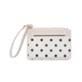 Patent leather polka dot card holder mini wallet with multiple card slots and wrist strap - White