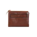 Brown PU leather short wallet with coin zipper pocket and card slots, vintage style card holder. - Brown