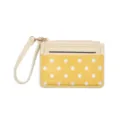 Cute patent leather polka dot card holder with wrist strap, mini coin purse wallet. - Yellow