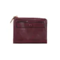 Red oil wax PU leather short wallet with zipper coin pocket and card slots, compact style. - Burgundy