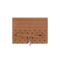 Brown polka dot cardholder with bow and heart charm, stylish mini wallet for women. - Coffee