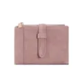 Women short bi-fold wallet stylish PU leather purse with snap closure and zipper pocket pink - Light Purple
