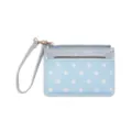 Patent leather polka dot cardholder with wrist strap, cute mini coin purse for women. - Blue