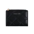 Black quilted short women wallet with gold zipper, stylish faux leather card holder purse. - Black