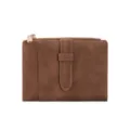 Braune PU-Leder Kurzgeldbörse für Damen, kompaktes Bifold-Kartenetui mit Reißverschlusstasche. - Kaffeebraun