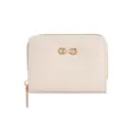 Womens minimalist short wallet card holder with classy metal clasp and secure zipper closure. - Off White