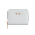 White leather women wallet with gold zipper and metal buckle chic compact card case design - Light Blue