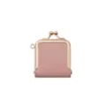 Ultra mini leather ring pouch coin purse with rose gold kiss lock clasp for portable storage. - Pink