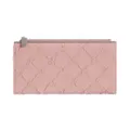 Rosa Damengeldbörse im langen Design mit stylischer Webtextur, Metallrahmen und Kartenfächern. - Rosa