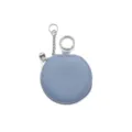 Blue round mini storage pouch with keychain for portable bluetooth earphones and small accessories. - Grayish Blue