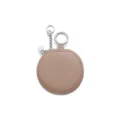Round leather earphone storage pouch with keychain, portable mini coin purse and pendant. - Khaki