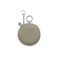 Round leather zipper earphone pouch and cute keychain in taupe with silver hardware. - Matcha Green