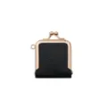 Mini black leather kiss-lock jewelry pouch coin purse for rings and earrings portable - Black