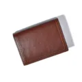 Portefeuille court en cuir marron foncé pour femme avec coutures contrastées design compact. - Café