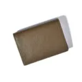 Taupe leather card holder variant, short wallet style with fine stitching details. - Khaki