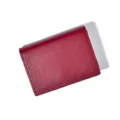 Red leather card holder for women, compact short wallet purse with fine red stitching. - Red