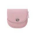 Borsellino in pelle rosa con patta, chiusura a girello in metallo e zip, stile dolce. - Rosa