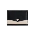 Minimalistische korte drievoudige portemonnee met schattig hart, zwart en beige kleurblok. - Zwart