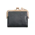 Damen Kurze Bügelgeldbörse Vintage Schwarz Portemonnaie PU Leder Mini Geldbeutel Kartenetui - Graublau