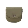 Portafoglio in pelle verde oliva, elegante porta carte con patta, chiusura a girello e zip. - Verde Matcha