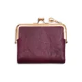 Elegante kurze Damenbörse im Retro-Stil, weinrote Leder-Geldbörse mit goldenem Bügel und Kette. - Lila