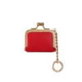 Mini portamonete rosso con chiusura a bacio e portachiavi, custodia per gioielli in pelle. - Rosso
