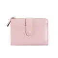 Pink short wallet for women, cute bifold design with zipper pocket and snap closure. - Light Pink