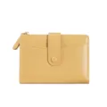 Women short bifold wallet pu leather card holder yellow compact purse coin pocket zipper - Yellow