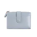 Women short wallet macaron blue folding coin purse zipper compact card holder elegant accessory - Pale Blue
