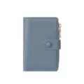 Blaues Damen Portemonnaie aus Litschimuster Leder mit Reissverschluss und Druckknopf Tasche - Graublau