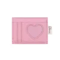 Pink denim heart ID card holder wallet, trifold cute girl purse with window and card slots. - Pink