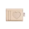 Korean style denim trifold wallet with heart window, chic card holder for women and students. - Beige